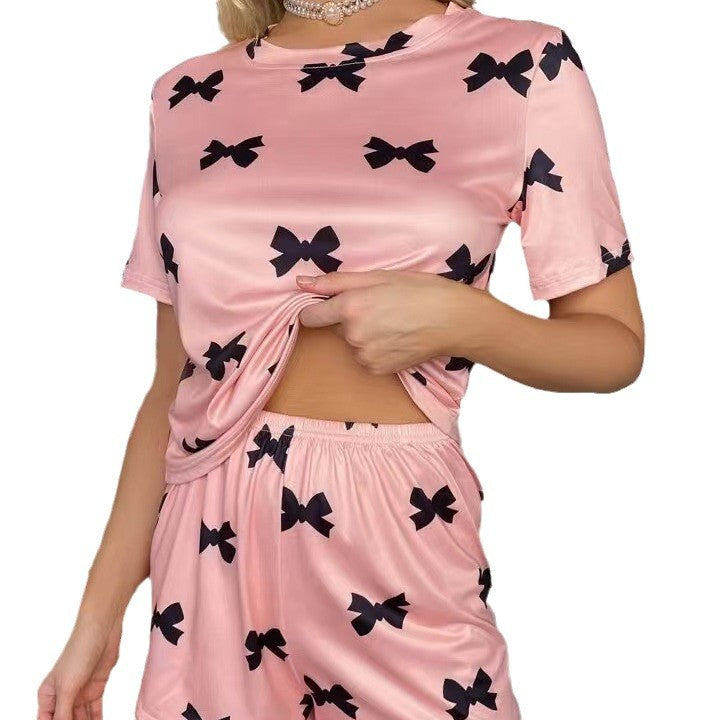 Round Neck T-shirt Pajamas Shorts Sweet Two-piece Set Suit
