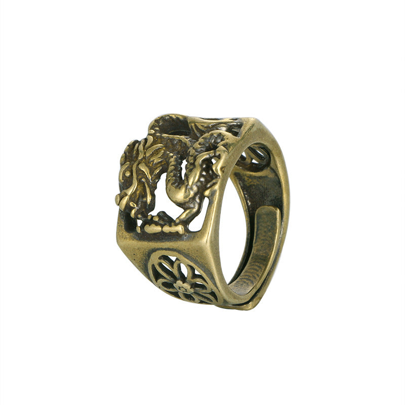 Ancient Brass Panlong Ring Men's Retro Antique Bronze
