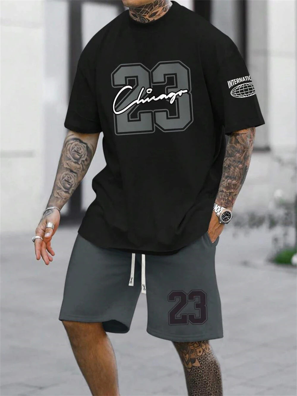 Men's Casual Short-sleeved Color Matching Shorts
