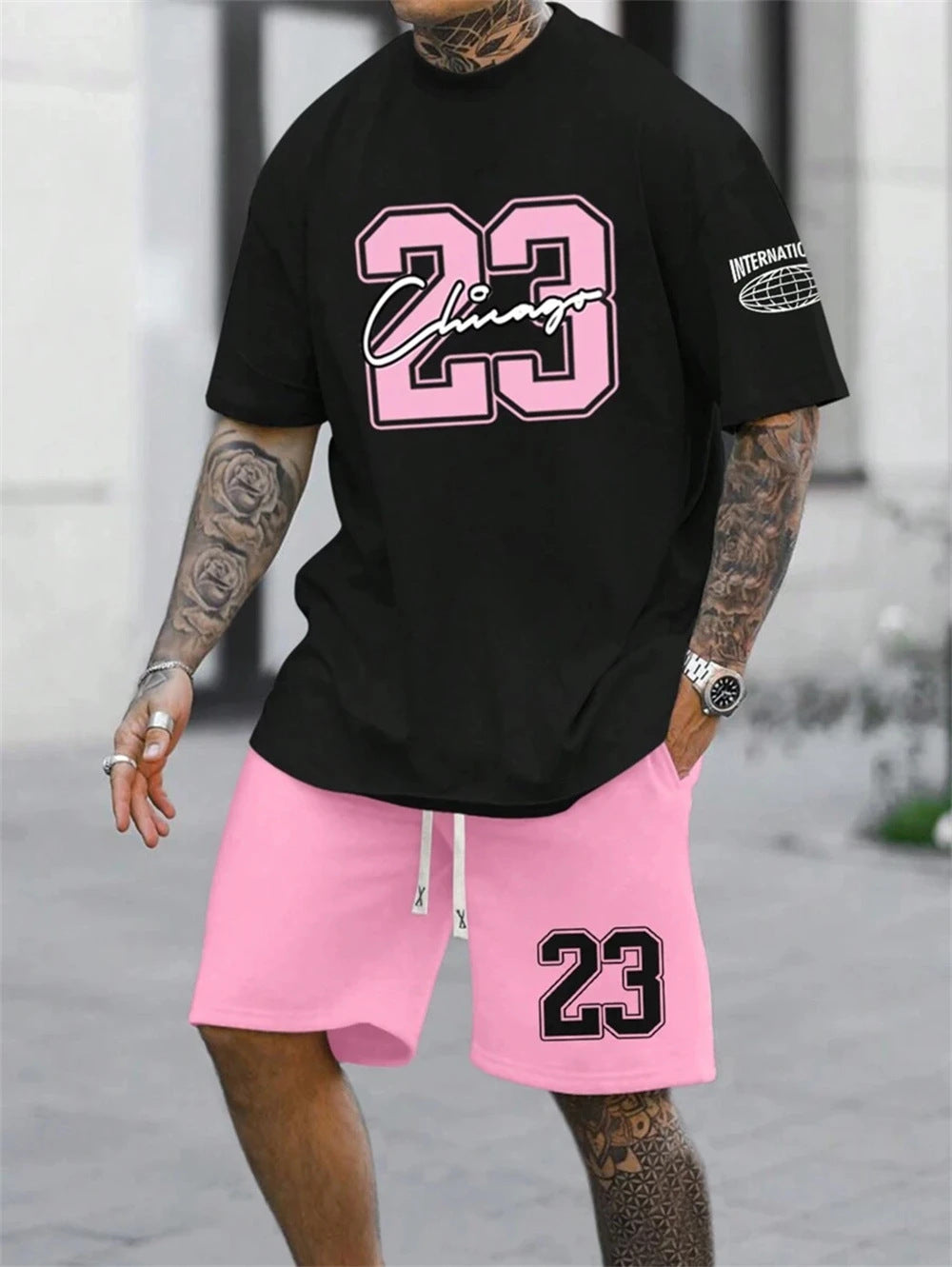 Men's Casual Short-sleeved Color Matching Shorts