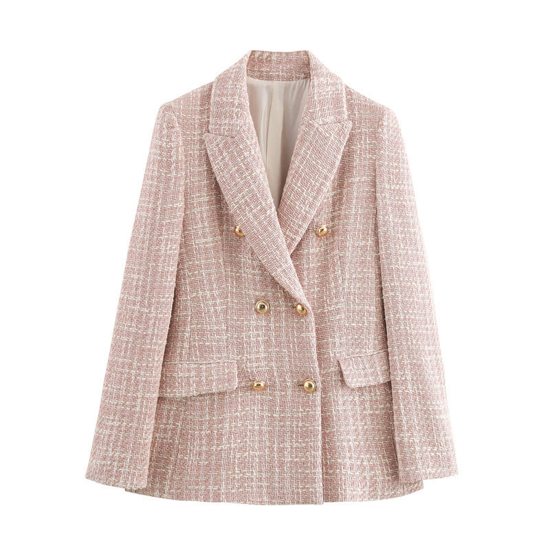 Autumn Texture Double Row Ornament Slim Suit Jacket