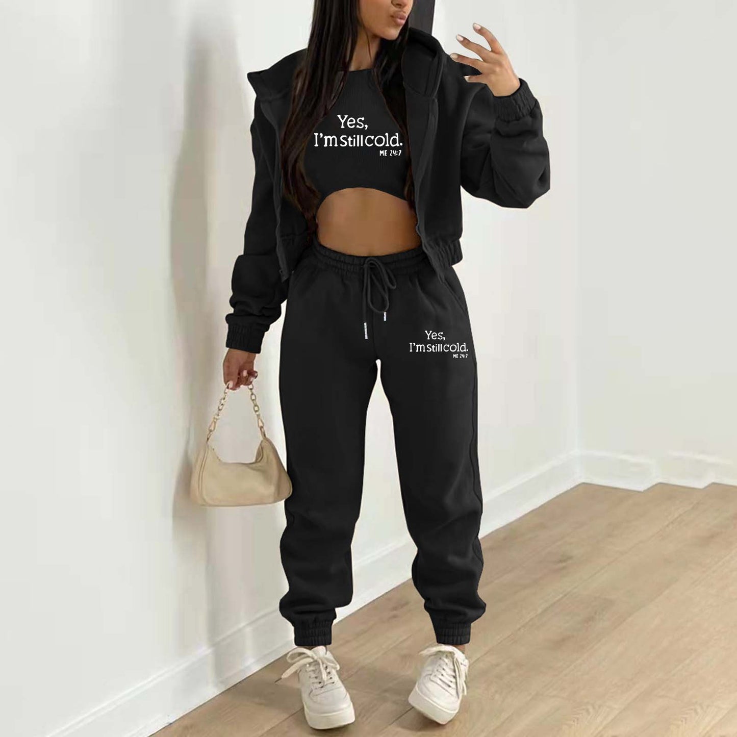 Women's Fashion Hooded Letter-print Casual Suit