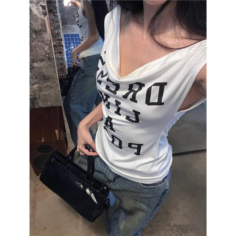 Women's Letter Printed White Short Sleeve