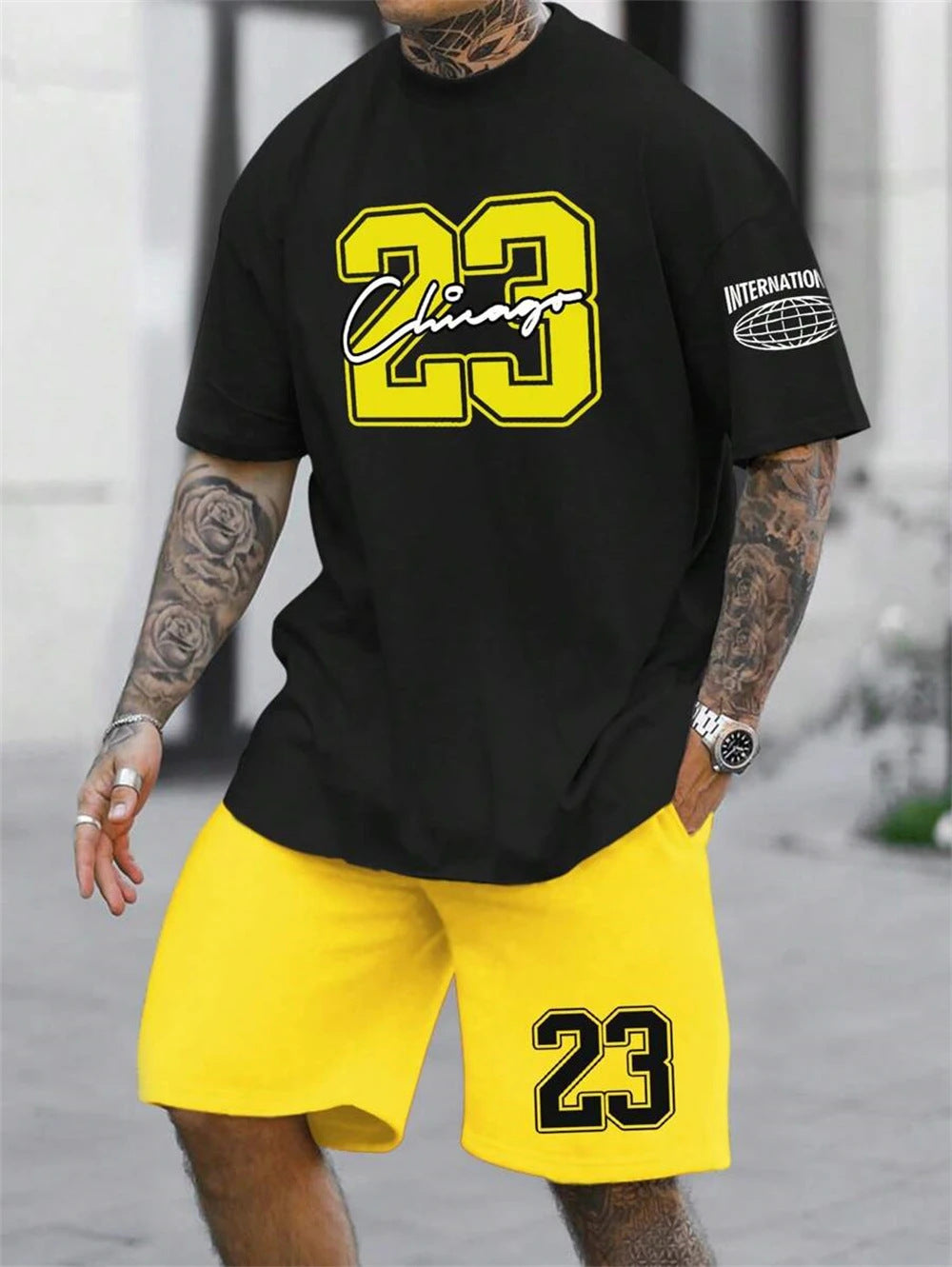 Men's Casual Short-sleeved Color Matching Shorts