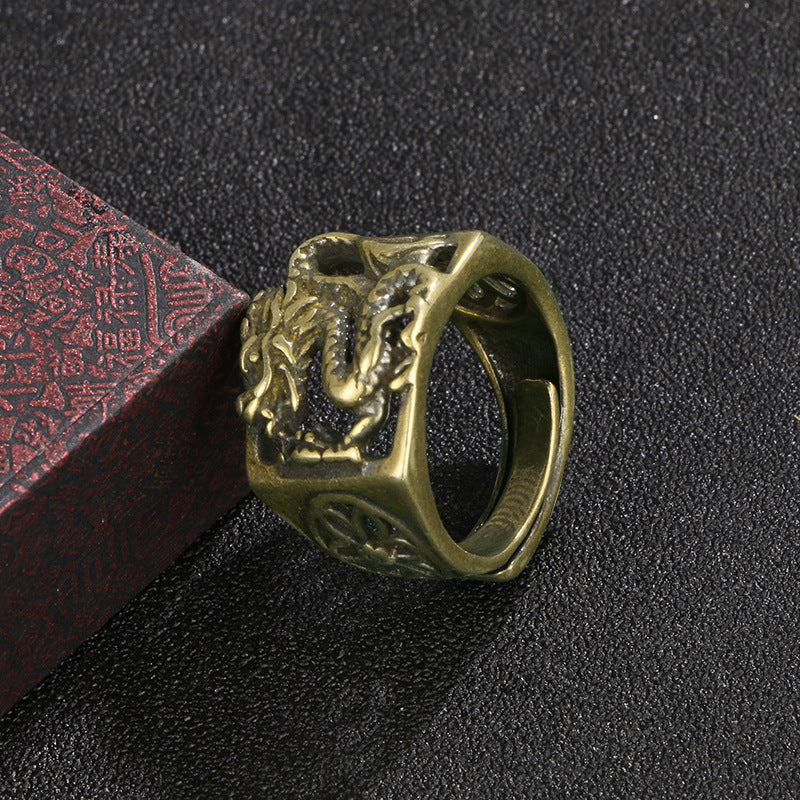 Ancient Brass Panlong Ring Men's Retro Antique Bronze