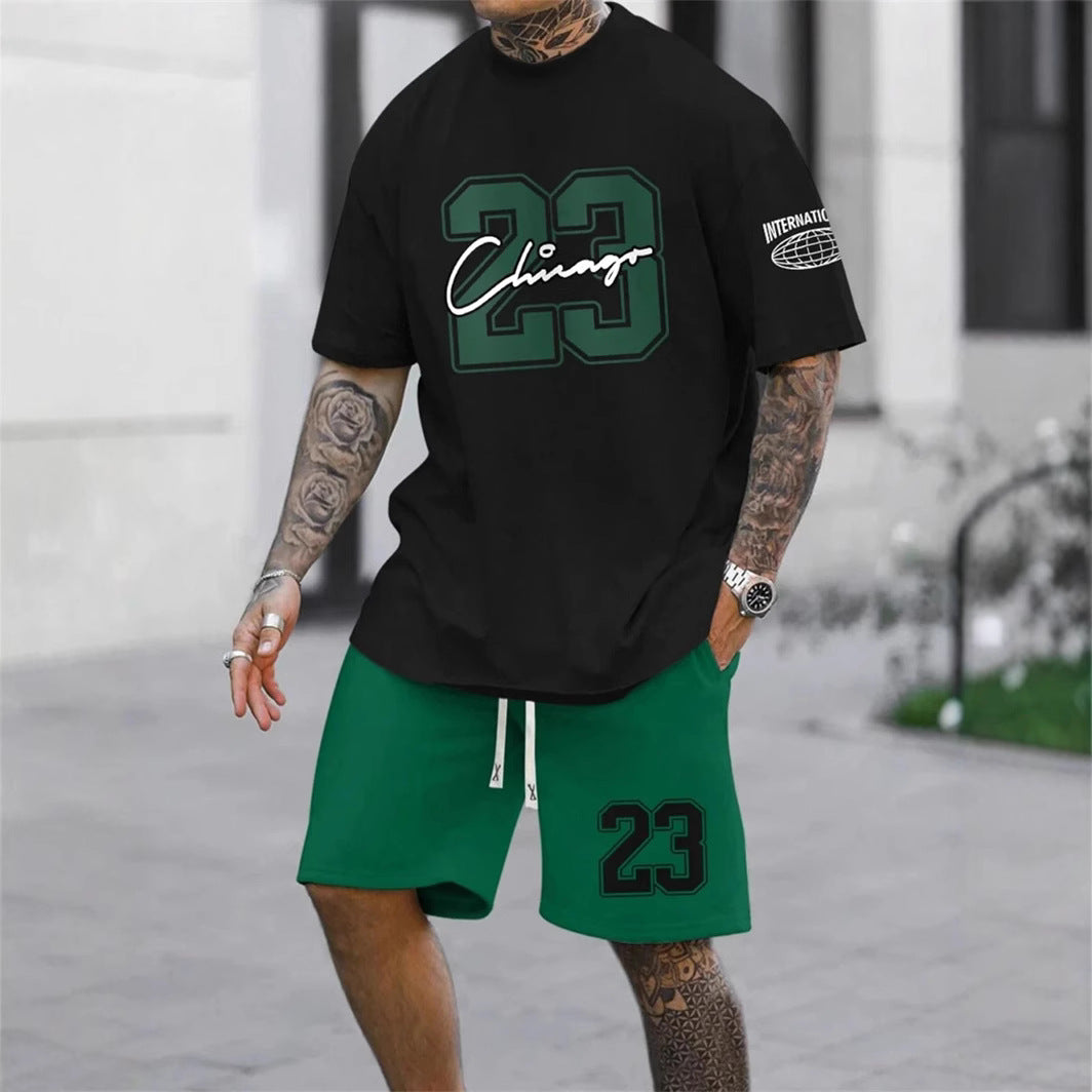 Men's Casual Short-sleeved Color Matching Shorts