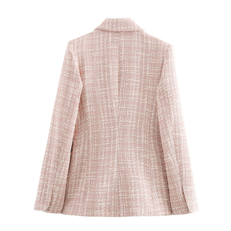 Autumn Texture Double Row Ornament Slim Suit Jacket
