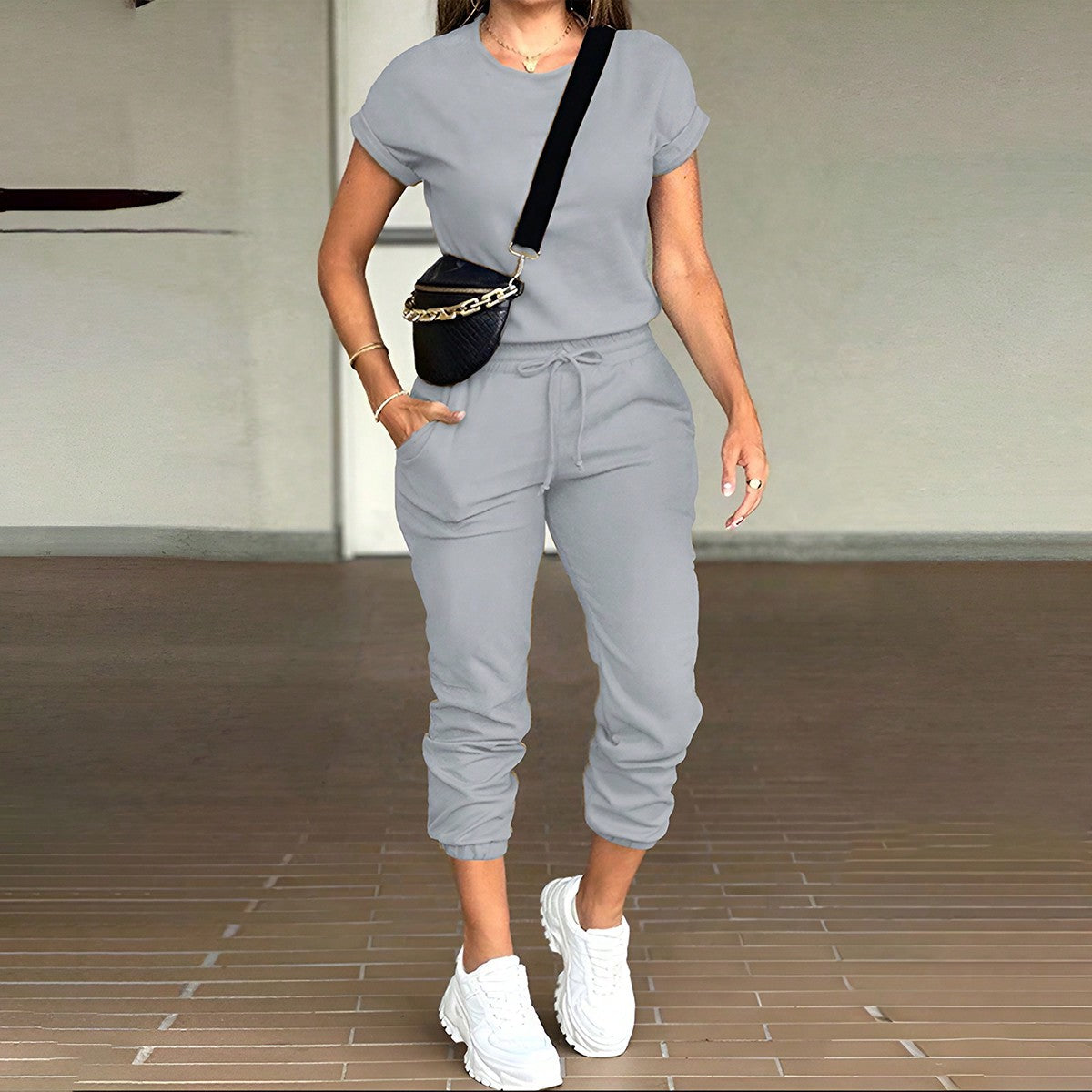 Fashion Women's Wear Round Neck Top Pocket Suit