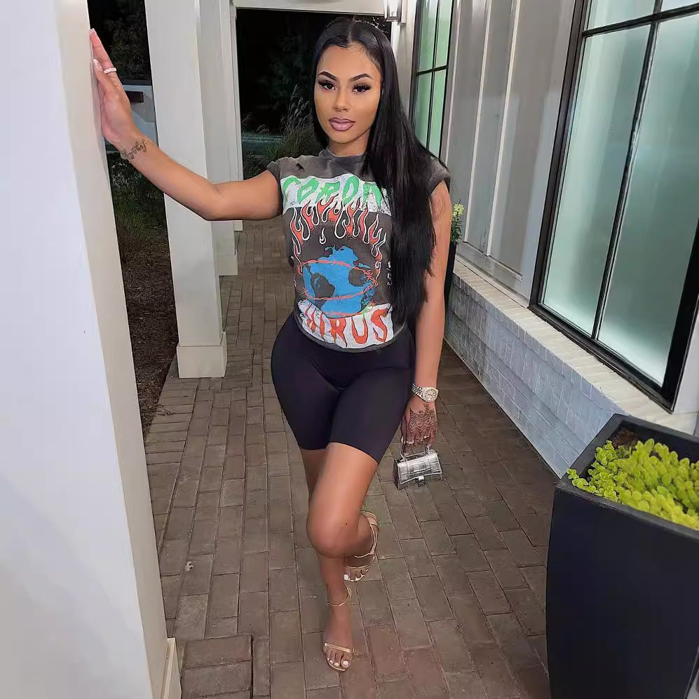 Letter Printing Fashion Short T-shirt