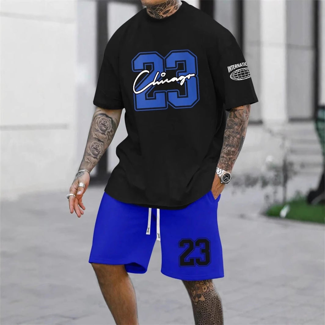 Men's Casual Short-sleeved Color Matching Shorts