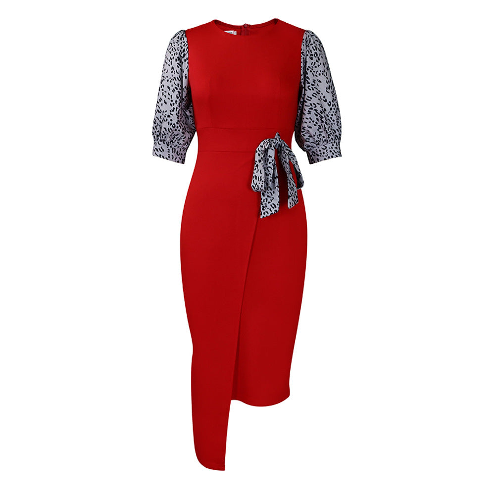 Fashion Temperament Printed Patchwork Slit Package Hip African Dress