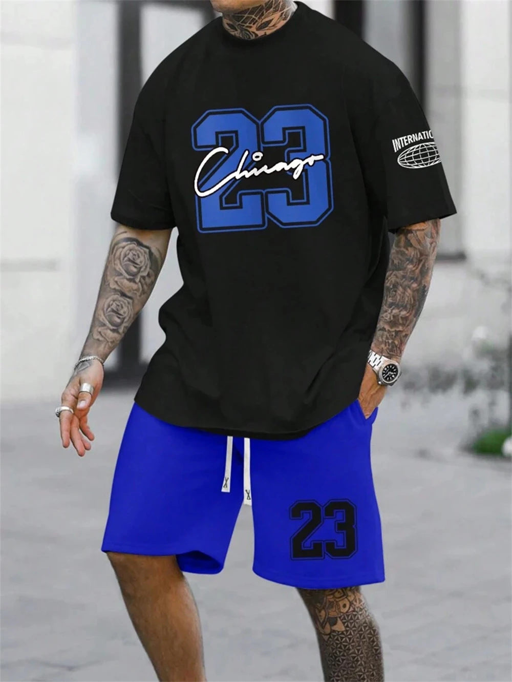 Men's Casual Short-sleeved Color Matching Shorts