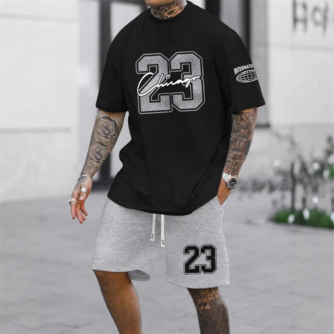 Men's Casual Short-sleeved Color Matching Shorts