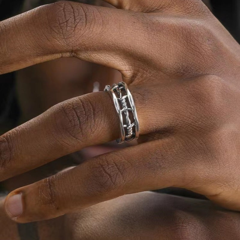 Retro Distressed Hollow Twist Ring Men's Adjustable Opening