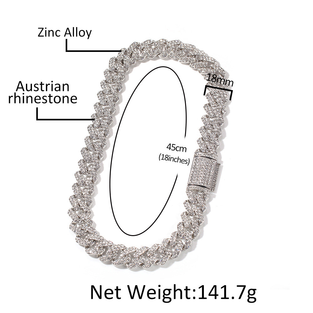 Trendy 18mm Silver Cuban Diamond Alloy Necklace