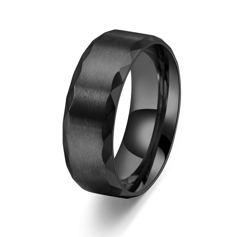 Fashion 8MM Wide Men's Titanium Steel Multi-sided Lingbian Brushed Ring