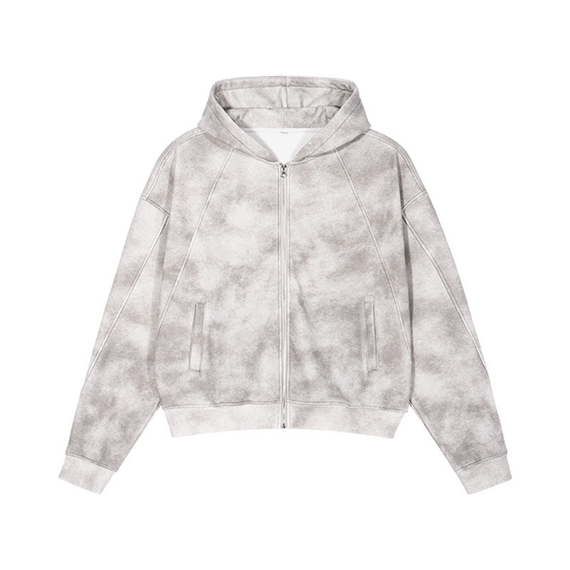 Men's Heavy Distressed Hoodie Zipper Sweater