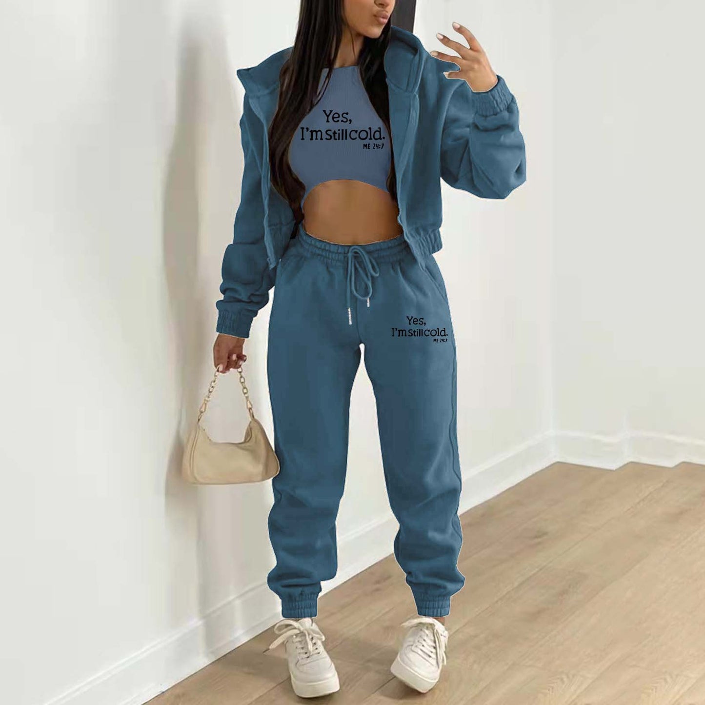 Women's Fashion Hooded Letter-print Casual Suit