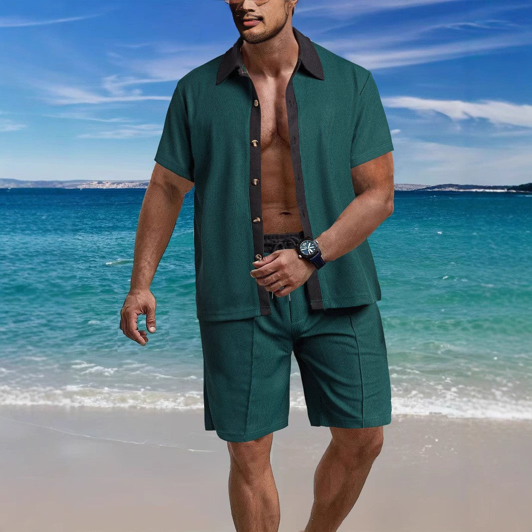 Men's Casual Vacation Shirt And Shorts Two-piece Suit