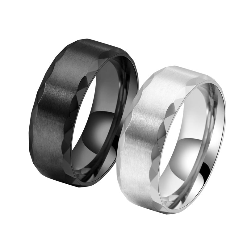 Fashion 8MM Wide Men's Titanium Steel Multi-sided Lingbian Brushed Ring