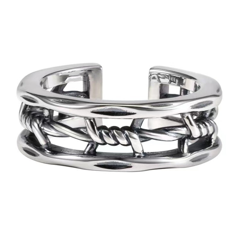 Retro Distressed Hollow Twist Ring Men's Adjustable Opening