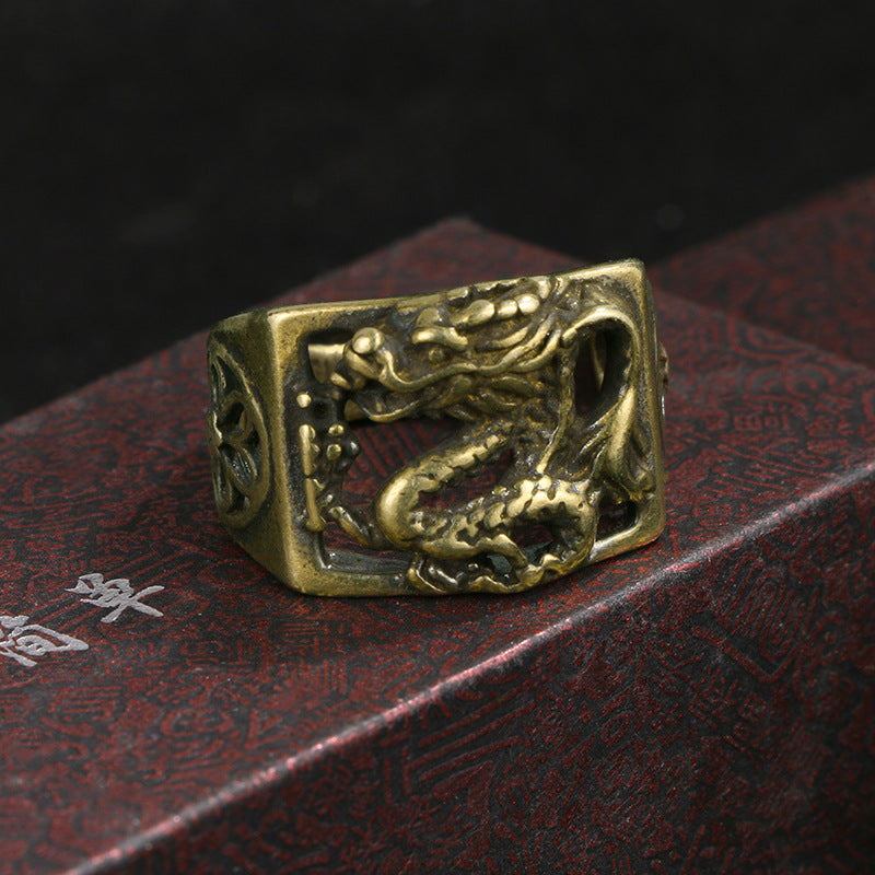 Ancient Brass Panlong Ring Men's Retro Antique Bronze
