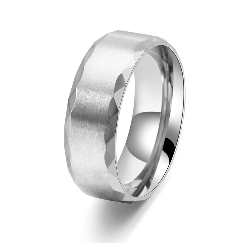 Fashion 8MM Wide Men's Titanium Steel Multi-sided Lingbian Brushed Ring