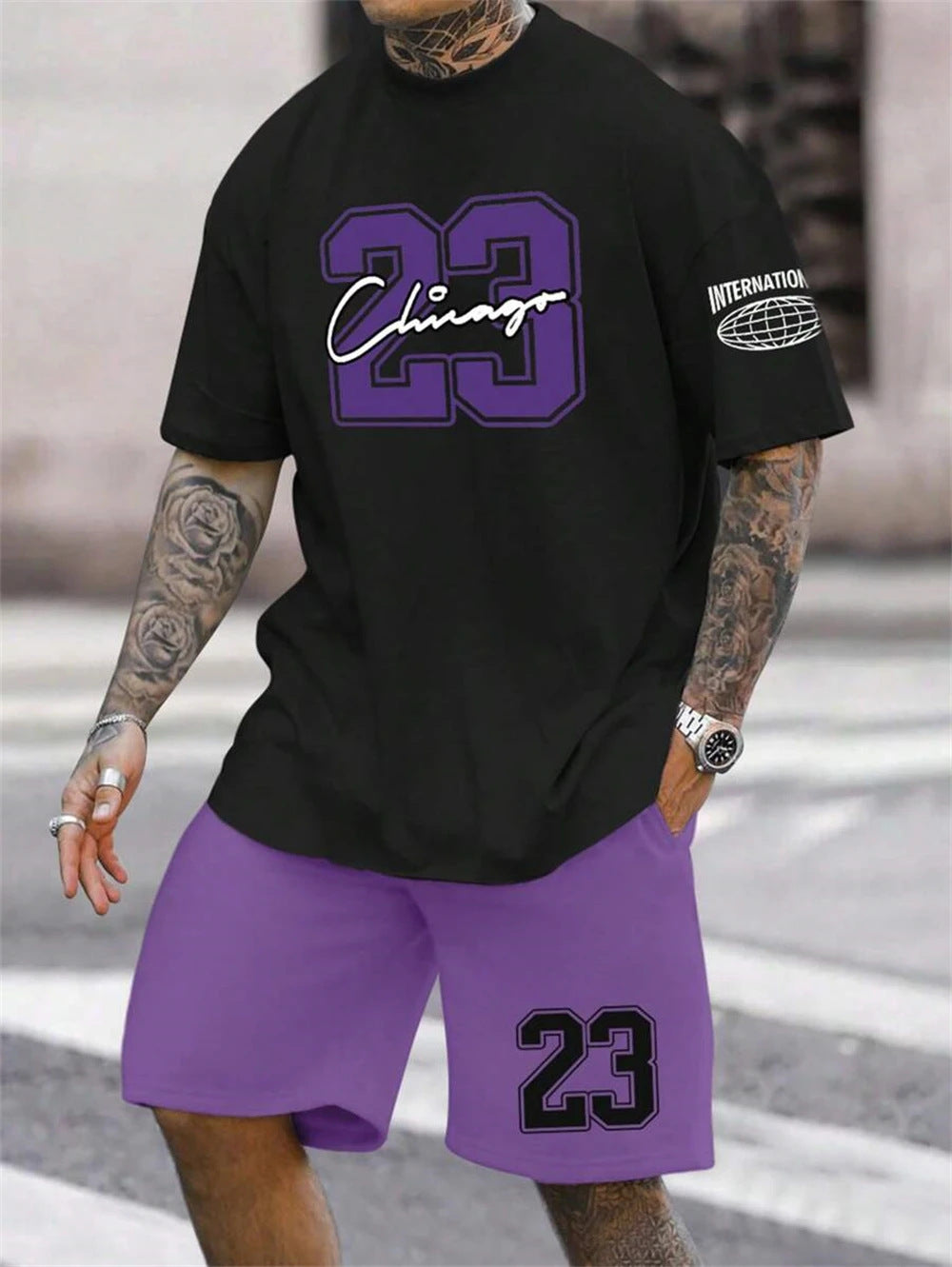 Men's Casual Short-sleeved Color Matching Shorts