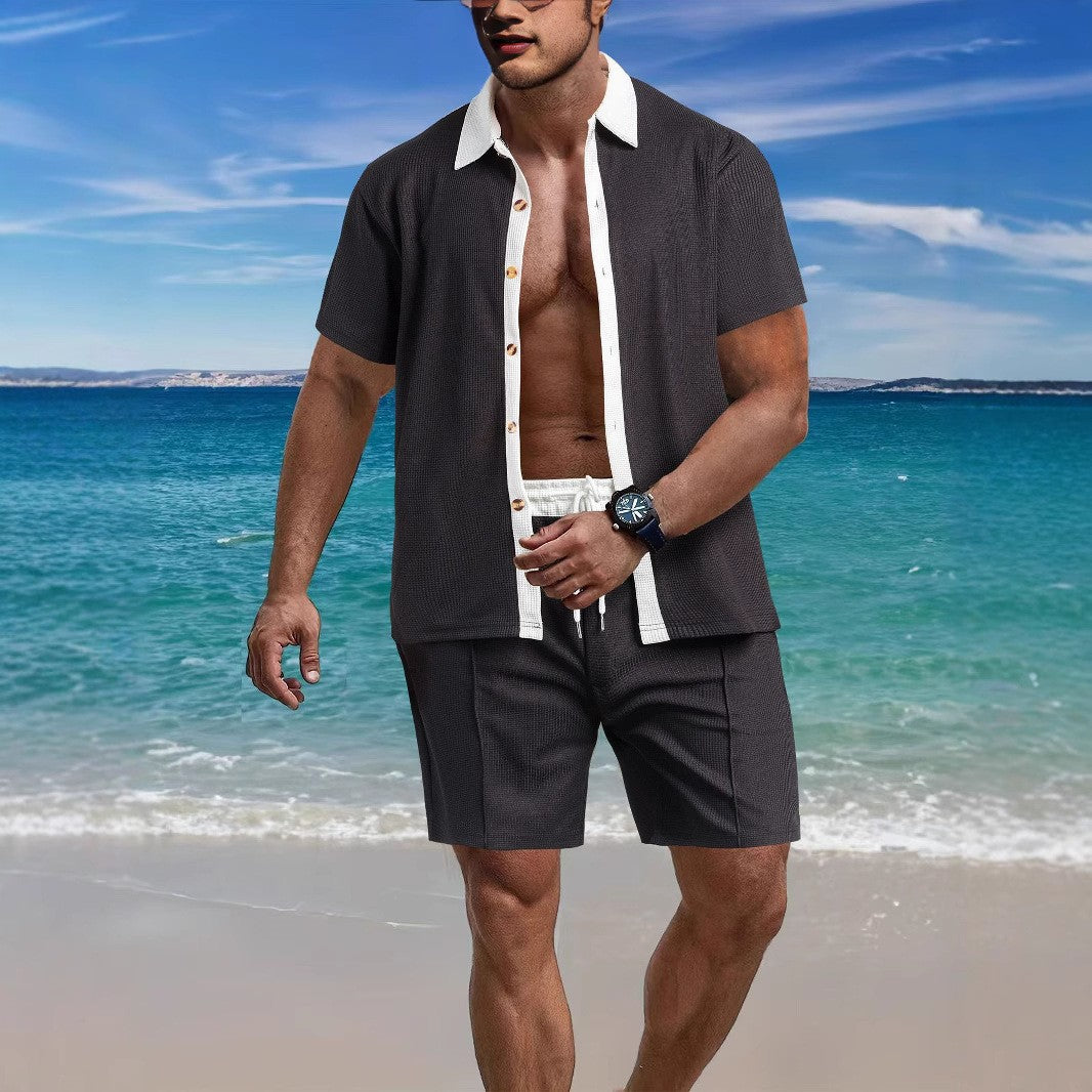 Men's Casual Vacation Shirt And Shorts Two-piece Suit