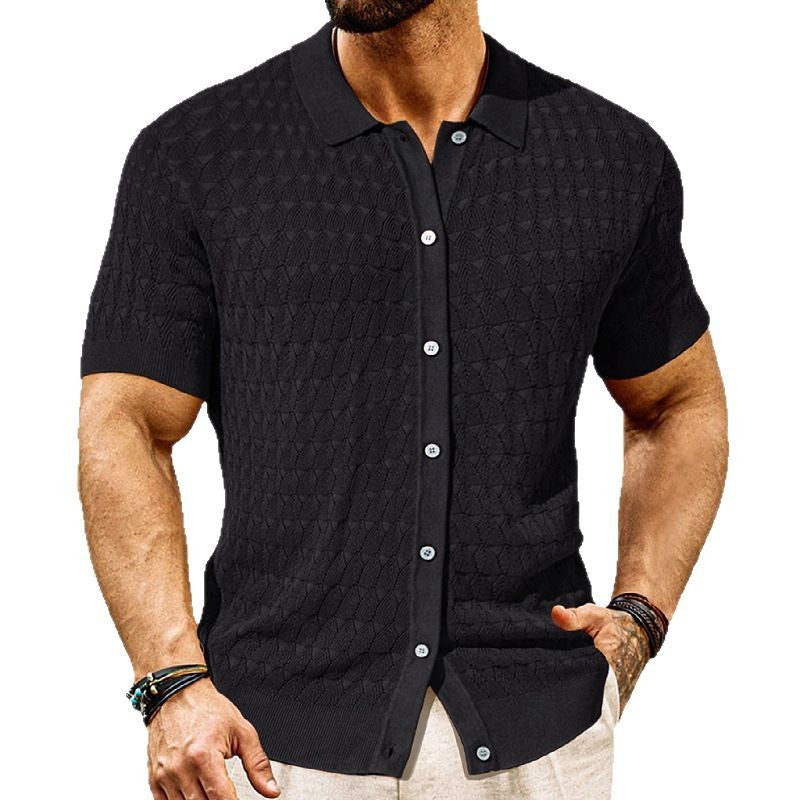 Men's Fashion Pointelle Design Spring And Summer Knitwear Short Sleeve Cardigan
