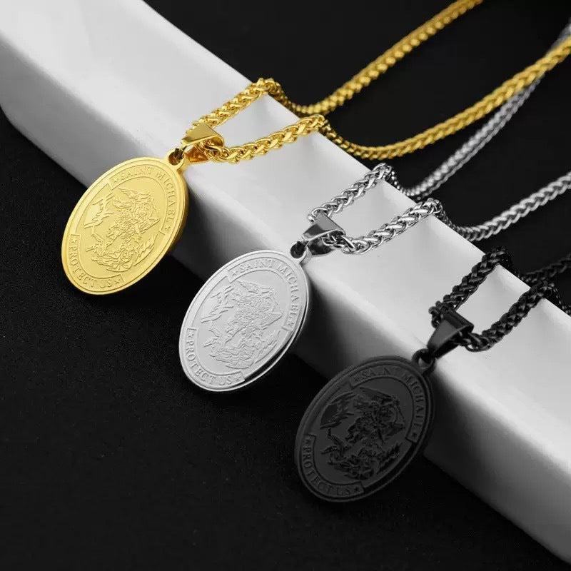 Oval Angel Portrait Pendant Stainless Steel Necklace Titanium Steel Colorfast Necklace