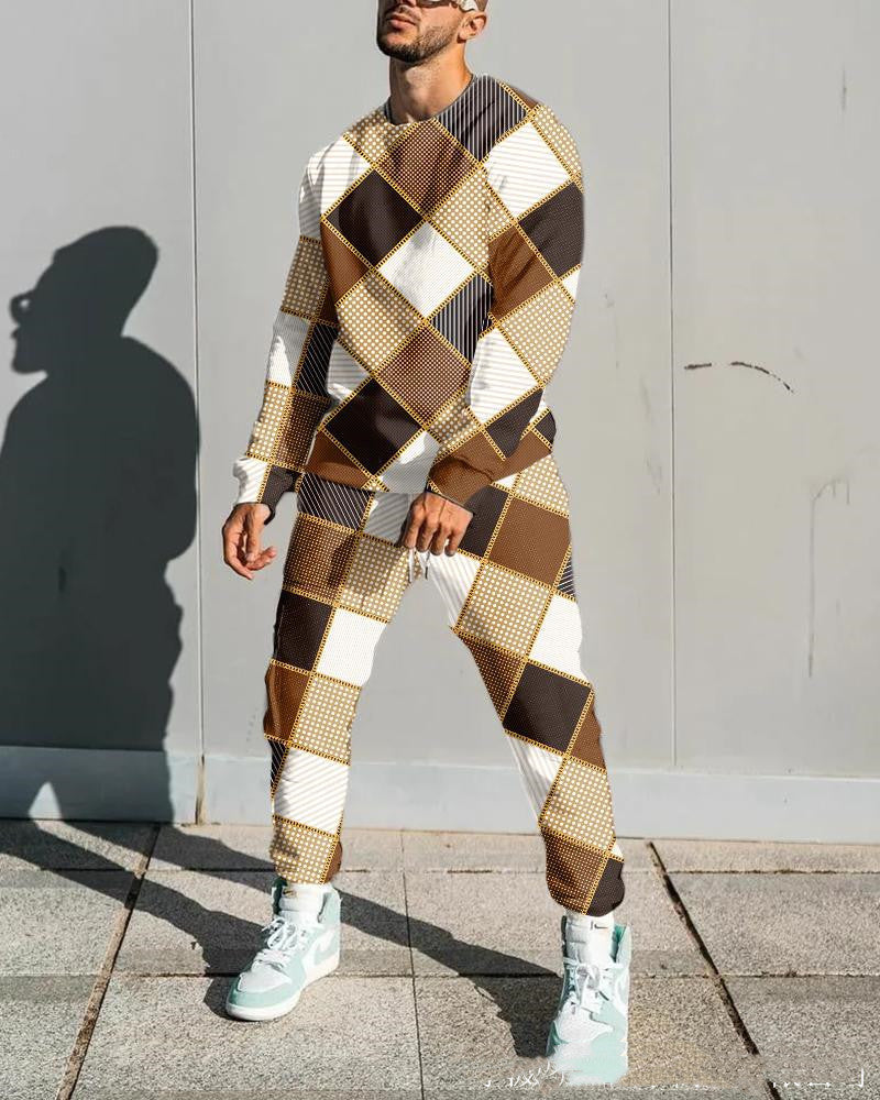 Round Neck Sweater Loose Casual Suit Color Matching Printing