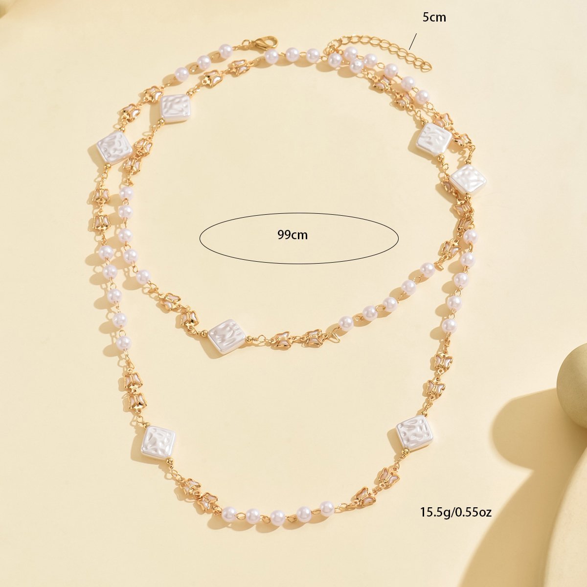 Elegant Double Layer Pearl And Square Bead Necklace - Stylish And Feminine Jewelry For Young Women