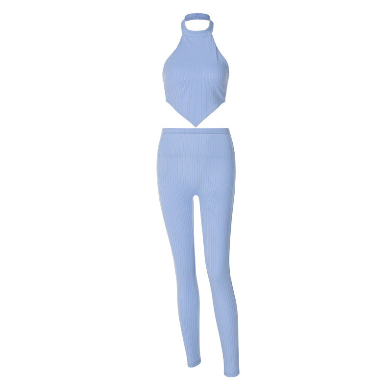 Backless Tube Top Top Slim Solid Color Trousers Suit