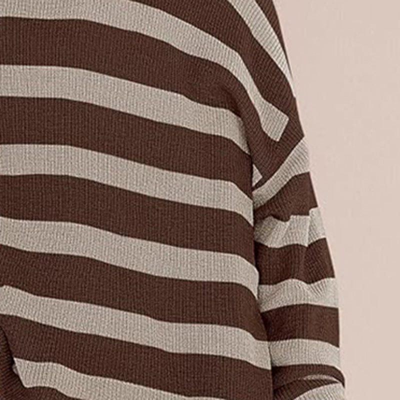Women's Casual Fashion 2-piece Set Long Sleeve Loose Striped Top