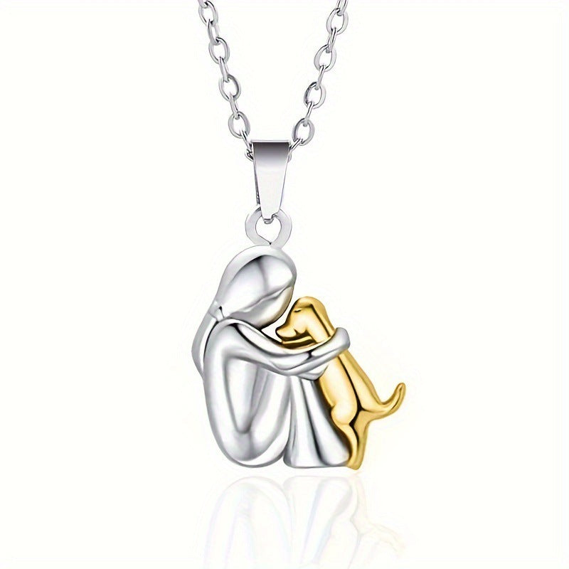 Fashion Little Girl And Dog Hug Necklace