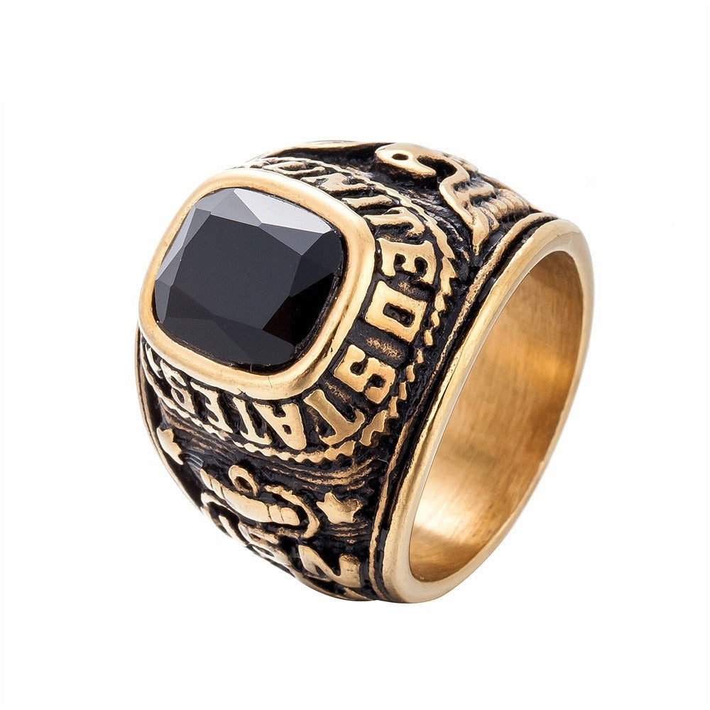 Titanium Steel American Soldier Ring Gem Personality