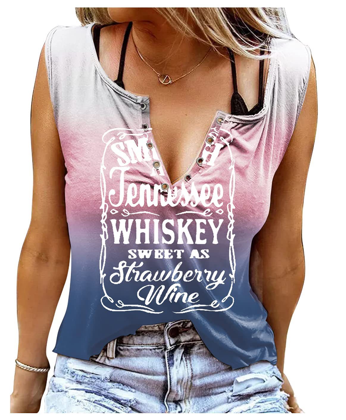 Letter Print V-Neck Sleeveless T-Shirt