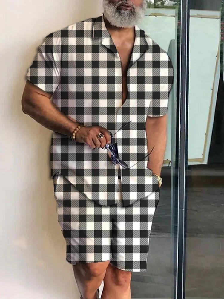 Men's New Polo Collar 3D Printed Casual Slim Fit Shirt Shorts Suit