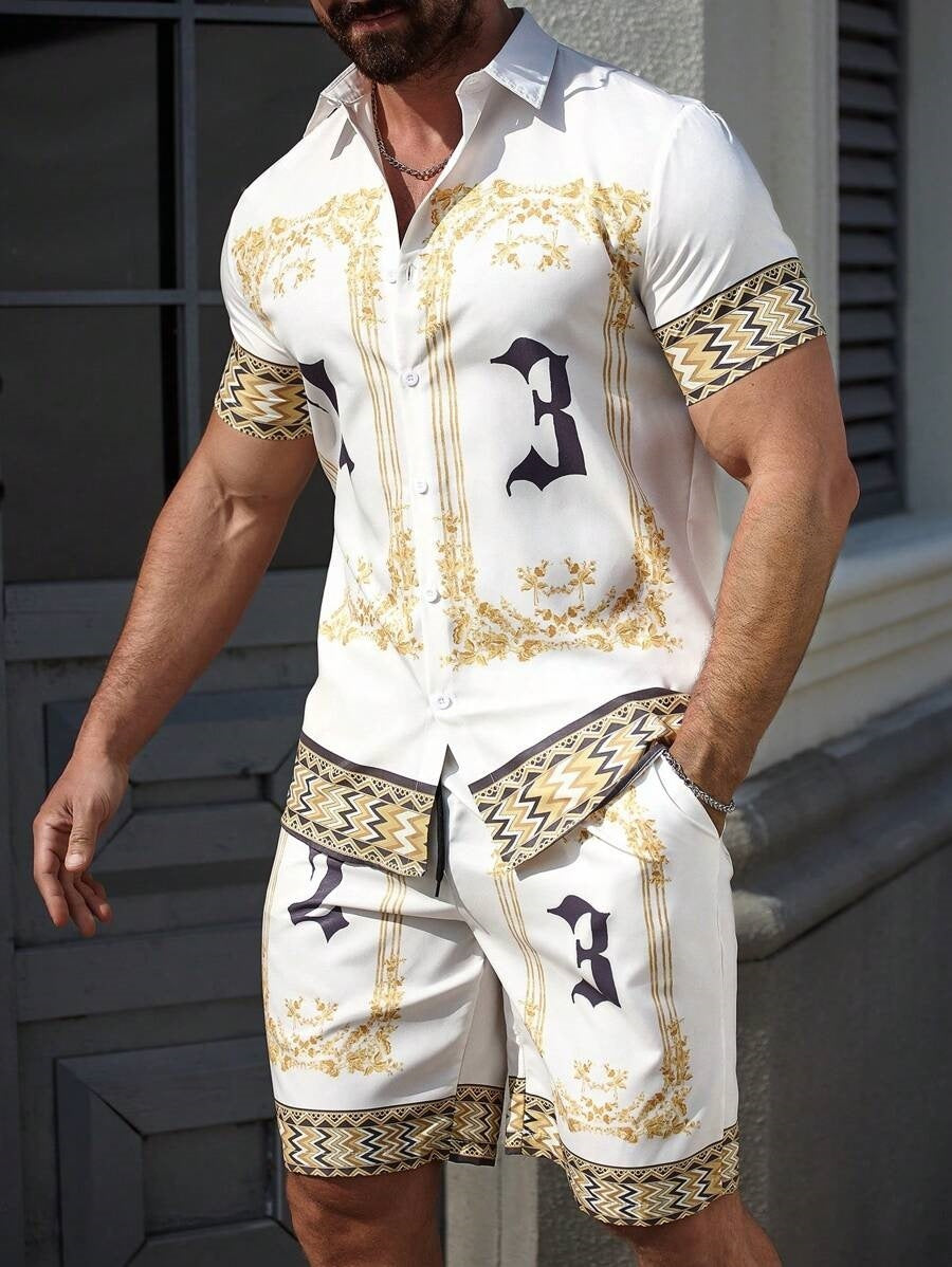3D Digital Printing Men's Casual Loose Shirt Shorts
