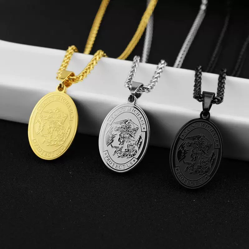 Oval Angel Portrait Pendant Stainless Steel Necklace Titanium Steel Colorfast Necklace
