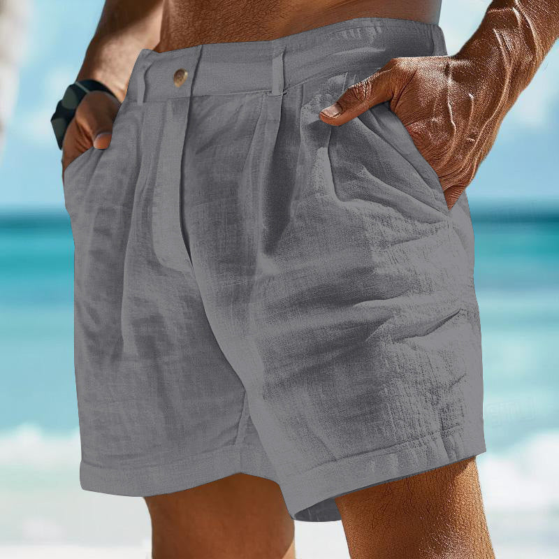 Men's Linen Shorts Button Pocket