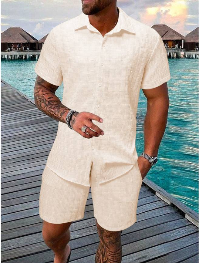 Summer Jacquard Black And White Solid Color Suit