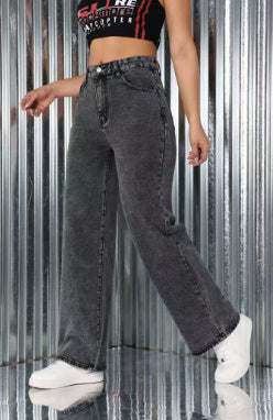 Embroidered Jeans High Waist Straight Loose Casual Trousers Women