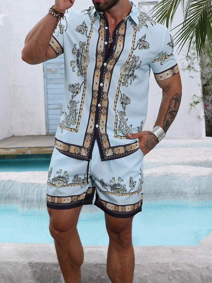 3D Digital Printing Men's Casual Loose Shirt Shorts