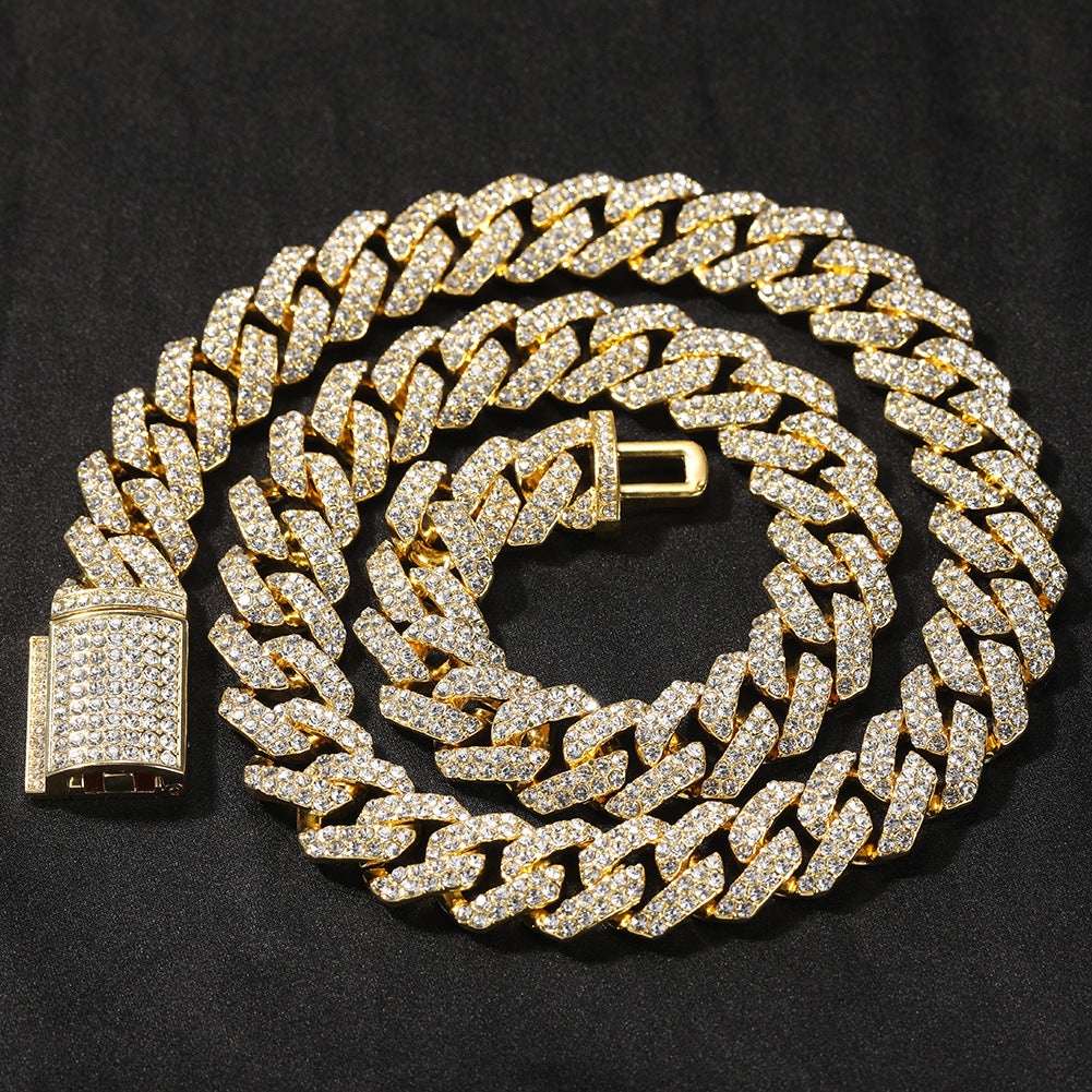 Trendy 18mm Silver Cuban Diamond Alloy Necklace