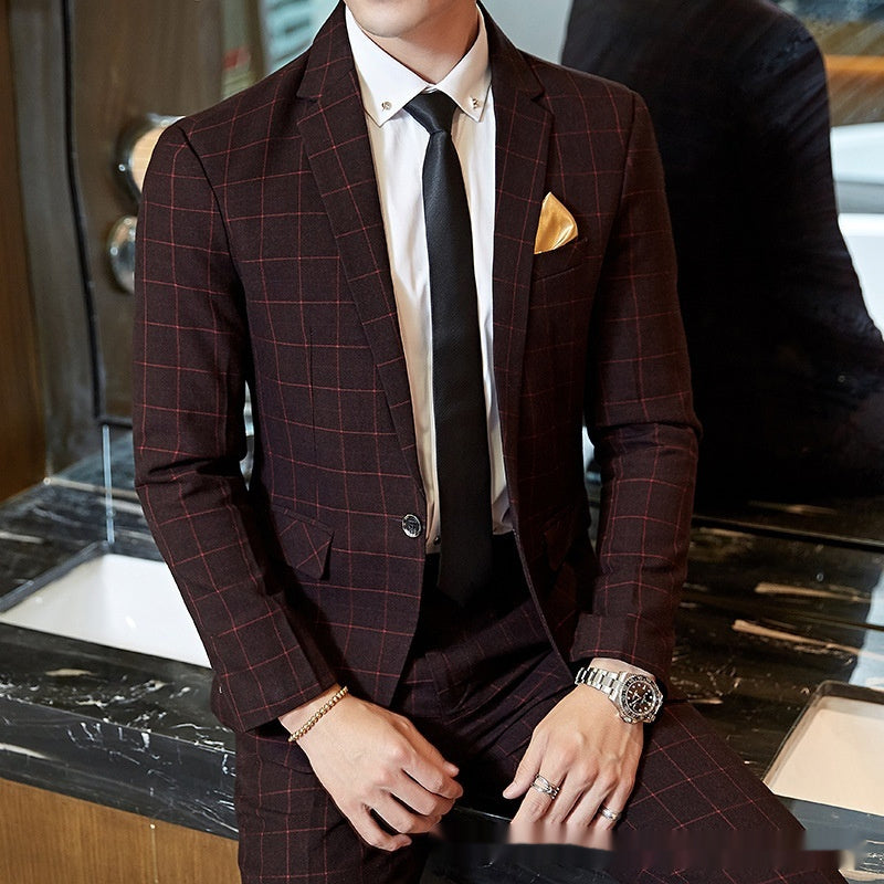Men's Business Suit Slim-fit Plaid Casual Wear