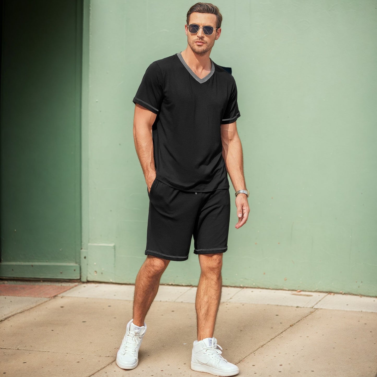 Men's Casual Suit Short-sleeved Shorts Two-piece Set