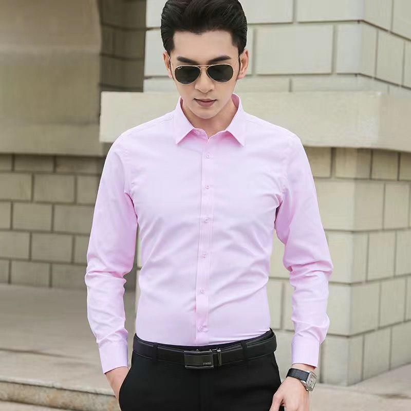 White Shirt Men's Long Sleeve Slim Fit All-match Solid Color