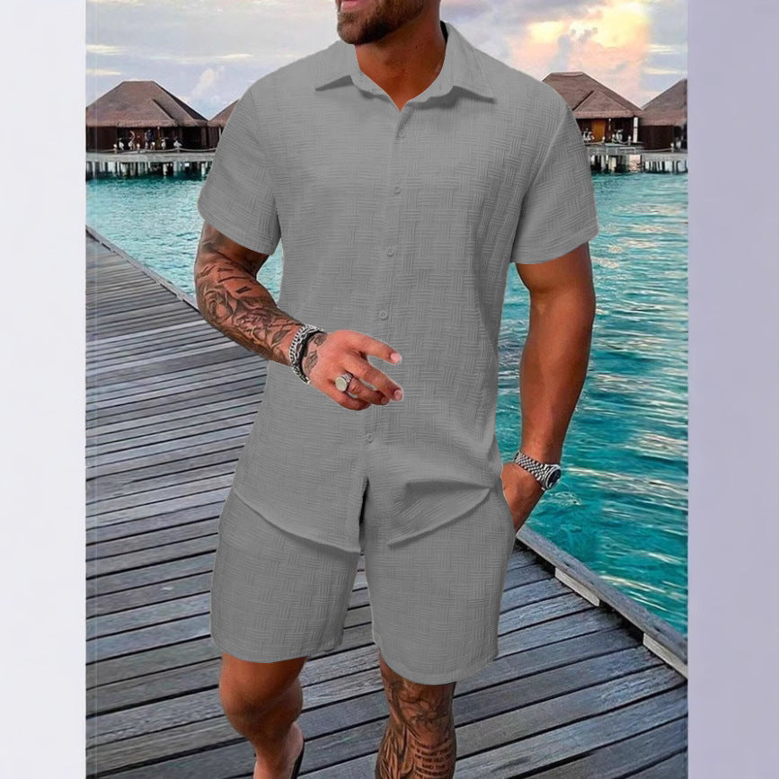 Summer Jacquard Black And White Solid Color Suit
